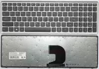 Клавиатура для ноутбука Lenovo IdeaPad Z500, P500, черная, рамка серебряная