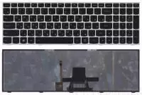 Клавиатура для ноутбука Lenovo IdeaPad G50-30, G50-45, G50-70, B50-30, черная, рамка серебряная, с подсветкой
