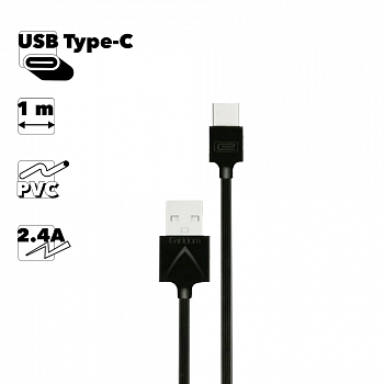 USB кабель Earldom EC-066C Type-C, 2.4А, 1м, PVC (черный)