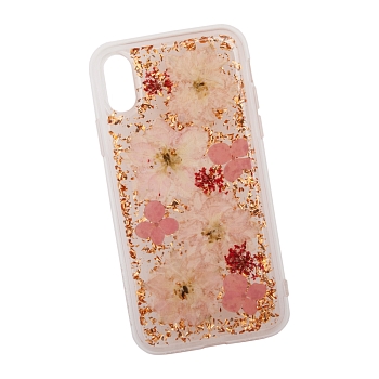 Защитная крышка "SwitchEasy" Fleur для Apple iPhone X, розовые цветы с золотом (прозрачная)