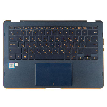 Клавиатура с топкейсом для ноутбука Asus UX370UA с тачпадом, синяя, с подсветкой, синий с разбора, щербинки