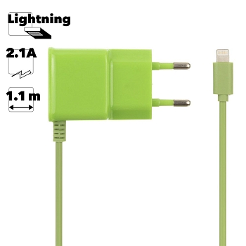 Сетевое зарядное устройство "LP" для Apple 8-pin, 2.1А (коробка, зеленое)