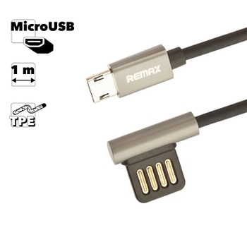 USB кабель Remax Emperor Series Cable RC-054m MicroUSB круглый пластиковые разьемы Г-образный, черный