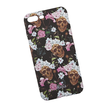 Защитная крышка для Apple iPhone 8 Plus, 7 Plus "KUtiS" Skull BK-1 Черепа и цветы (черная с белым)