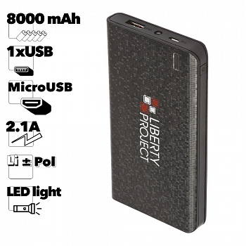 Внешний АКБ "LP" 8000 мАч Li-Pol USB выход 2, 1А "Squares Series" (черный)