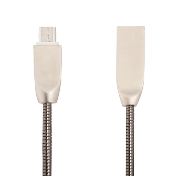 USB кабель "LP" MicroUSB Панцирь в металлической оплетке (черный, коробка)