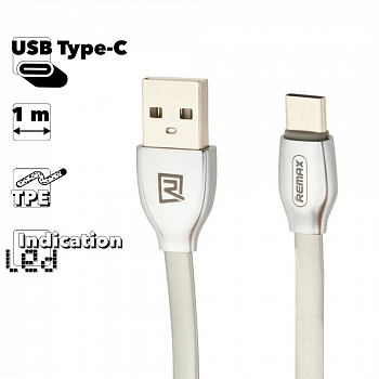 USB кабель REMAX RC-035a Laser Type-C, 2.4А, LED, 1м, TPE (белый)