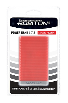 Портативное зарядное устройство (Внешний аккумулятор) Robiton Power Bank Li7.8-R 7800мАч красный BL1