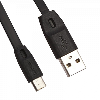 USB кабель REMAX Full Speed MicroUSB, плоский, пластиковые разьемы, 1м, TPE (черный)