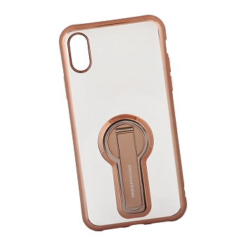Защитная крышка "Meephone" для Apple iPhone X прозрачная с держателем-подставкой (золотая рамка)