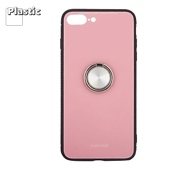 Защитная крышка "LP" для Apple iPhone 7 Plus, 8 Plus "Glass Case" с кольцом, розовое стекло (коробка)