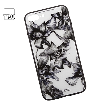 Чехол для Apple iPhone 7 Plus WK Azure Stone Series Glass Protective Case, пластик, лилии на белом