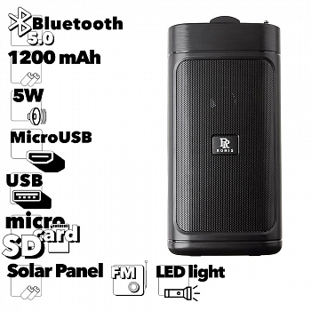 Колонка беспроводная Bluetooth ROMIS RM-S508 1*5W USB/TF/FM/AUX/TWS/LED/Фонарь/Солн. батар. (черная)