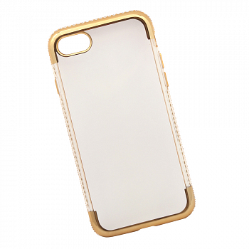 Силиконовый чехол "LP" для Apple iPhone 7, 8 TPU хром рамка золотая со стразами, прозрачный (европакет)