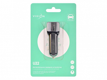 Автомобильное зарядное устройство U22 (2-USB, 2.1A) длинный блок, черный (Vixion)