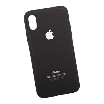 Защитная крышка для Apple iPhone X с металлическим яблоком, черная (европакет)