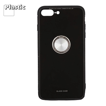 Защитная крышка "LP" для Apple iPhone 7 Plus, 8 Plus "Glass Case" с кольцом, черное стекло (коробка)