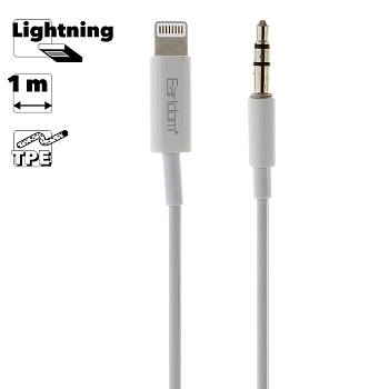 Аудио кабель (AUX) Earldom ET-AUX29 3.5мм Lightning Superior Sound Quality, 1 метр, белый