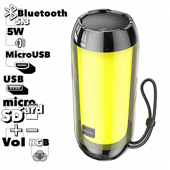 Bluetooth колонка BOROFONE BR25 Crazy Sound BT 5.3, 5W, microSD/USB/FM/RGB (черная)