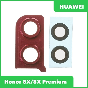 Стекло задней камеры для Huawei Honor 8X/8X Premium (JSN-L21) (в рамке) (красный)