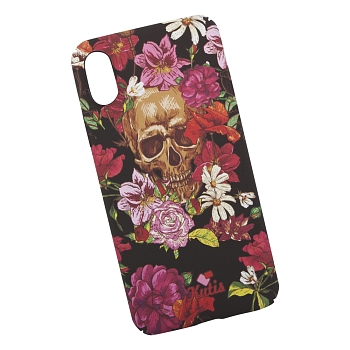 Защитная крышка для Apple iPhone X "KUtiS" Skull BK-3 Череп и цветы (черная с красным)