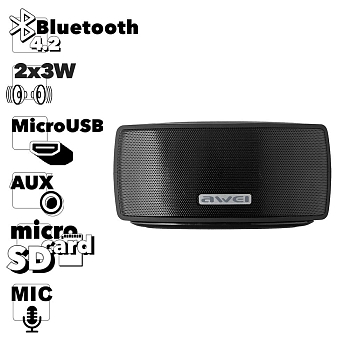 Bluetooth колонка AWEI Y-210 NFC/Touch/Micro SD/AUX/2*3W, черный