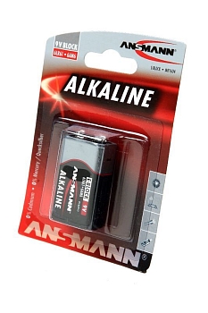Батарейка (элемент питания) Ansmann Alkaline E-1 (крона, 9V, 6LR61, 6AM6, E-block, MH1604, 6А22, 6F22), (1515-0000), 1 штука