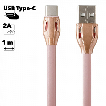 USB кабель REMAX RC-035i Laser Type-C, плоский, пластиковые разьемы, 1м, TPE (розовый/золотой)