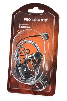 Наушники Pro Legend Metall PL5004 затычки, ткань, черно-белые, 20-20kHz, 102#3dB, 32 Ом, шнур 1м, золотой