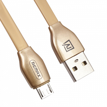 USB кабель REMAX RC-035mi Laser MicroUSB, плоский, пластиковые разьемы, 1м, TPE (золотой)