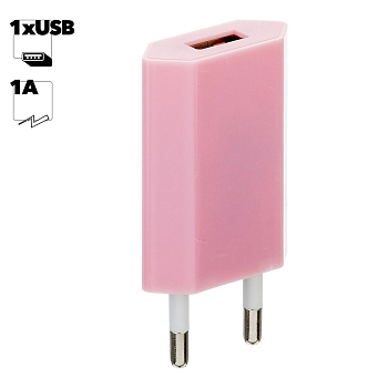 Сетевое зарядное устройство "LP" с USB выходом 1А (розовый, коробка)