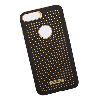 Защитная крышка "LP" для Apple iPhone 7, 8 Plus Soft Touch составная (черная с золотым) (европакет)