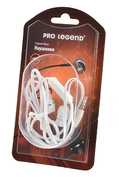Наушники Pro Legend Bass PL5003 затычки, белые 20-20kHz, 106#3dB, 32Ом, плоский шнур 1м, золотой, BL1