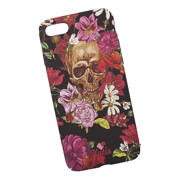 Защитная крышка для Apple iPhone 8, 7 "KUtiS" Skull BK-3 Череп и цветы (черная с красным)
