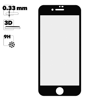 Защитное стекло "LP" для Apple iPhone 8, 7 Tempered Glass 3D с рамкой 0.33 мм, 9H, черное (ударопрочное)