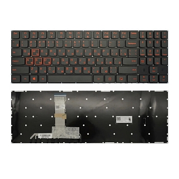 Клавиатура для ноутбука Lenovo Y520, Y520-15IKB черная (кнопки красные), без рамки