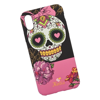 Защитная крышка для Apple iPhone X "KUtiS" Skull BK-8 Los Muertos Chica (черная с розовым)