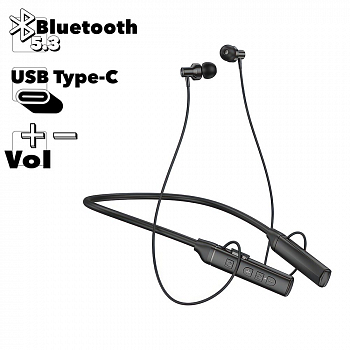 Bluetooth гарнитура BOROFONE BE65 Gratified BT 5.3, внутриканальная, громкость +/-, спорт (черный)
