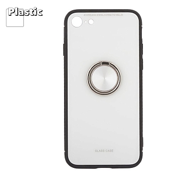 Защитная крышка "LP" для Apple iPhone 7, 8 "Glass Case" с кольцом, белое стекло (коробка)