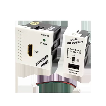 Конвертор RJ45-HDMI, приемник + блок питания, формата Mosaic, 45x45мм + 22.5х45мм, белые LANMASTER, LAN-SIP-23HDMI/RX-WH