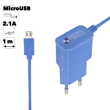 Сетевое зарядное устройство "LP" MicroUSB, 2.1A (коробка, синее)