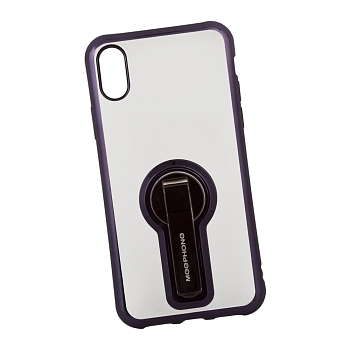 Защитная крышка "Meephone" для Apple iPhone X прозрачная с держателем-подставкой (черная рамка)