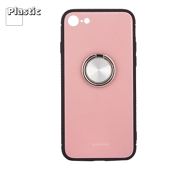 Защитная крышка "LP" для Apple iPhone 7, 8 "Glass Case" с кольцом, розовое стекло (коробка)