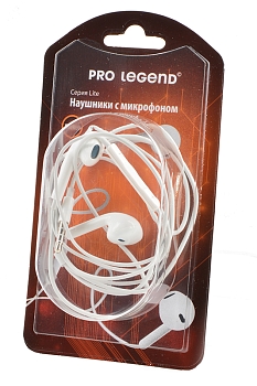 Наушники Pro Legend Lite PL5024 с микрофоном, белые, вкладыши, 18-20kHz, 116#3dB, 32Ом, рег.громк. д/Apple, BL1