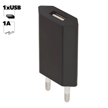 Сетевое зарядное устройство "LP" с USB выходом 1А (черный, коробка)
