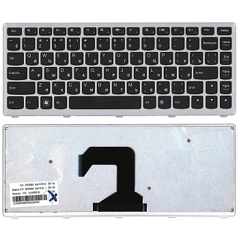Клавиатура для ноутбука Lenovo IdeaPad U410, черная, рамка серебряная