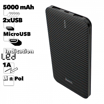 Внешний АКБ Hoco B37 Persistent Mobile Power Bank 5000 mAh LiPol 2*USB 1A (черный)