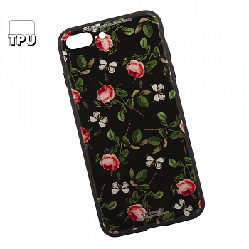 Чехол для Apple iPhone 7 Plus WK Azure Stone Series Glass Protective Case, красные розы на черном