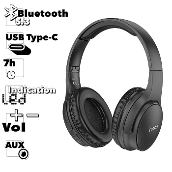 Bluetooth гарнитура HOCO W40 Mighty BT5.3, AUX/microSD/Type-C, накладная (черный)