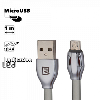 USB кабель REMAX RC-035m Laser MicroUSB, 2.4А, LED, 1м, TPE (серый)